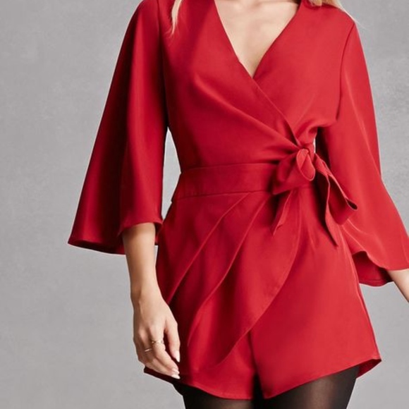 Selfie Leslie Pants - Selfie Leslie Red Wrap Romper